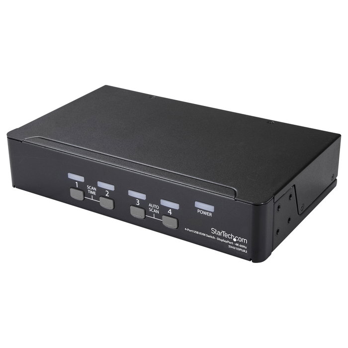 StarTech.com KVM Switch de 4 Puertos DisplayPort 1.2 para 4 Computadoras, 4K a 60Hz, USB 2.0 con Audio, TAA, 3840 x 2160 Píxeles, Montaje Rack 1U