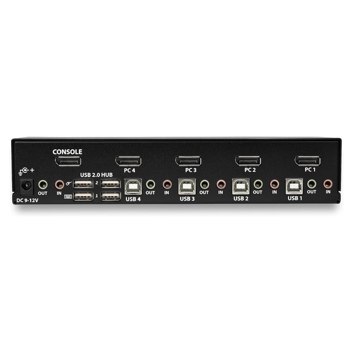StarTech.com KVM Switch de 4 Puertos DisplayPort 1.2 para 4 Computadoras, 4K a 60Hz, USB 2.0 con Audio, TAA, 3840 x 2160 Píxeles, Montaje Rack 1U