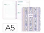 Liderpapel Agenda Escolar 2026-2027 Fantasy A - Día Página A5, Espiral, Tapa Dura, Papel FSC 80g, Interior Bilingüe, Con Gomilla y Pegatinas, Color Azul Fresas