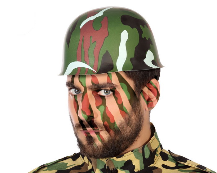 Casco Militar Decorativo de PVC para Adulto - Casco de Disfraz con Camuflaje para Fiesta, Halloween o Juegos de Rol, Verde Casco Militar Decorativo de PVC para Adulto - Casco de Disfraz con Camuflaje para Fiesta, Halloween o Juegos de Rol, Verde