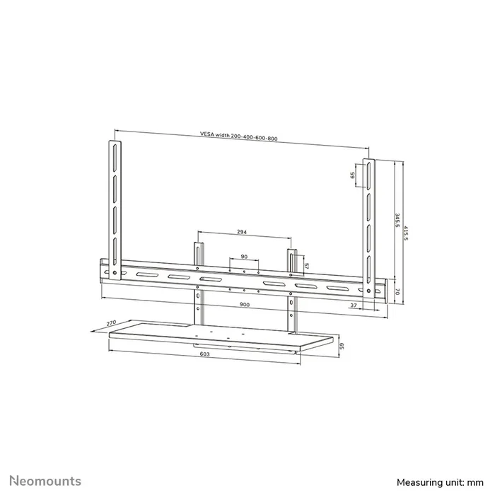 Neomounts AV40-500BL Kit de Estante para Teclado para Soporte de TV, Compatibilidad VESA 200x200 a 800x600 mm, Para Pantallas desde 43", Capacidad de Carga 2.5 kg, Color Negro