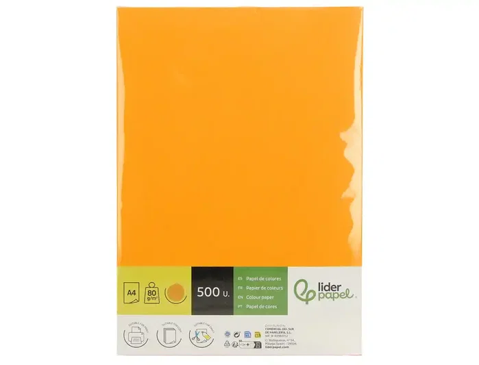 Liderpapel Papel Color DIN A4 Naranja Neón 80 g Paquete de 500 Hojas