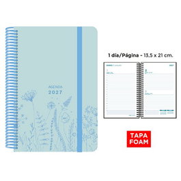 Senfort Agenda Anual 2027 con Espiral, Tapa PP Foam y Goma, Azul Pastel