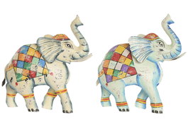 DKD Home Decor Figura de Elefante de Metal Surtido Azul y Blanco