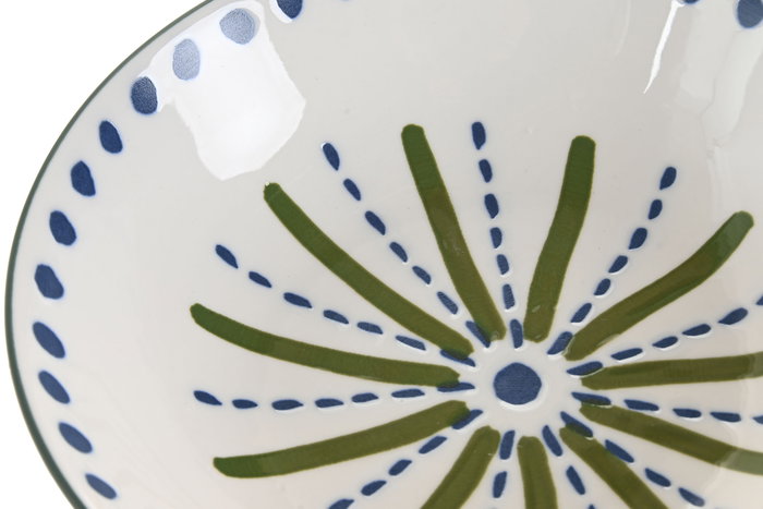 DKD Home Decor Set de 6 Platos Hondos de Porcelana Palmeras Azul y Verde