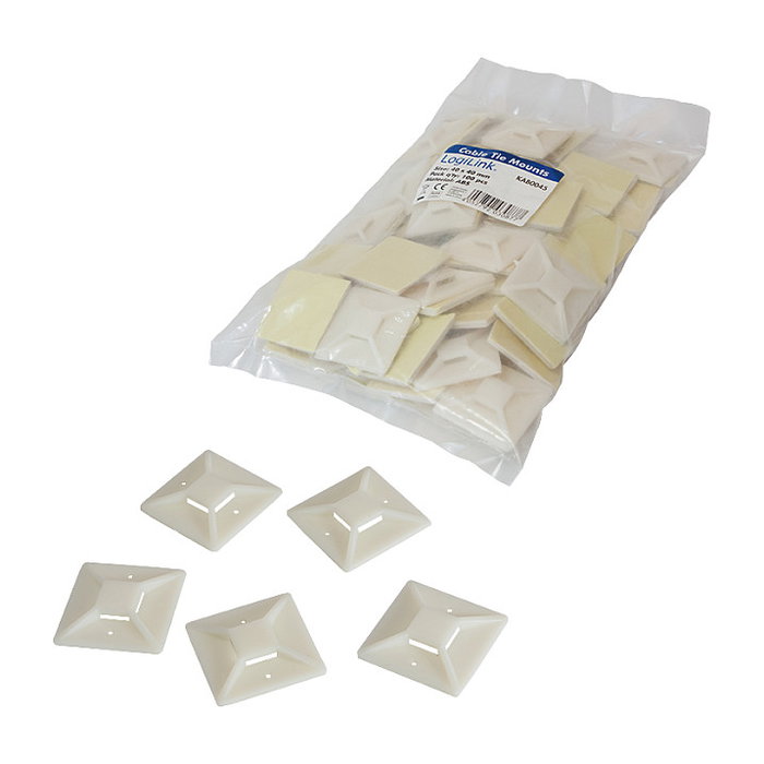 LogiLink Soportes para bridas autoadhesivos 40x40 mm, 100 unidades, transparente