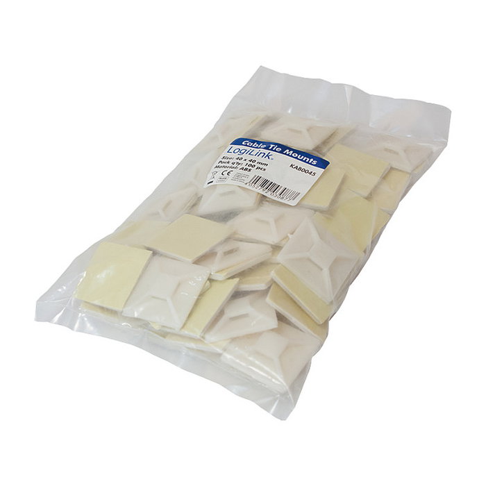 LogiLink Soportes para bridas autoadhesivos 40x40 mm, 100 unidades, transparente