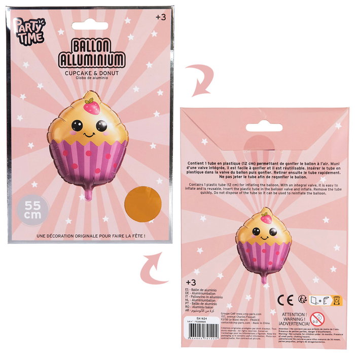 Party Time Globo de Aluminio Kawaii con Diseño de Donut o Cupcake para Fiestas - 55 cm