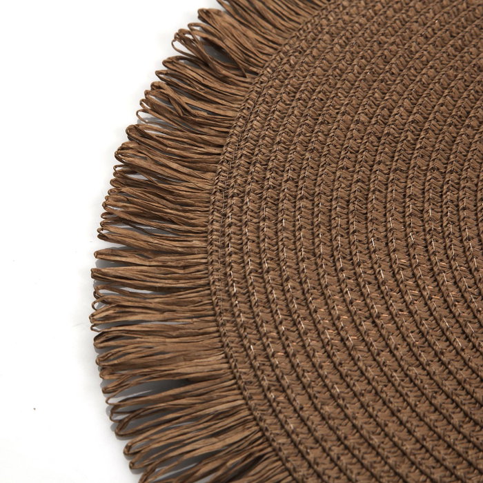 Versa Salvamantel con Flecos Marrón Claro, Fabricado en 95% Papel y 5% Poliéster, Dimensiones 38x38 cm y 0.2 cm de Grosor (6 Unidades)