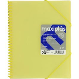 Grafoplás Maxiplás Carpeta A4 con 20 Fundas, Espiral PVC, Sobre Adhesivo, Polipropileno Translúcido Amarillo Soft