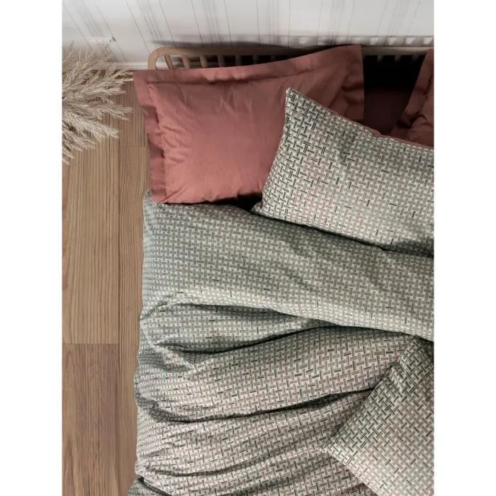 Juego de Cama 220x240 cm con 2 Fundas de Almohada 60x60 cm, 100% Algodón, Rojo