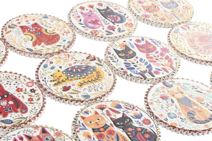 DKD Home Decor Posavasos Shabby Multicolor Blanco Dolomita Corcho Gatitos 10.8 x 0.7 x 10.8 cm (72 Unidades)