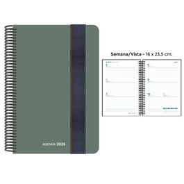 Agenda Anual (2026) Senfort Foam Espiral Tapa Pp Con Goma 160X235 S/V Verde