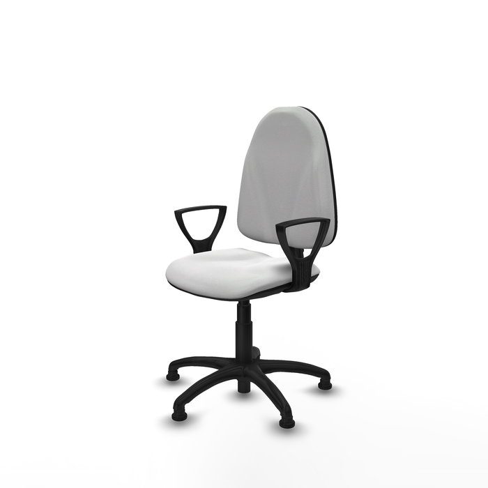 Silla de oficina Algarra con mecanismo Contacto permanente básico tapizada con Tela color Blanco. Equipada con Base poliamida negra, Brazos fijosy Topes