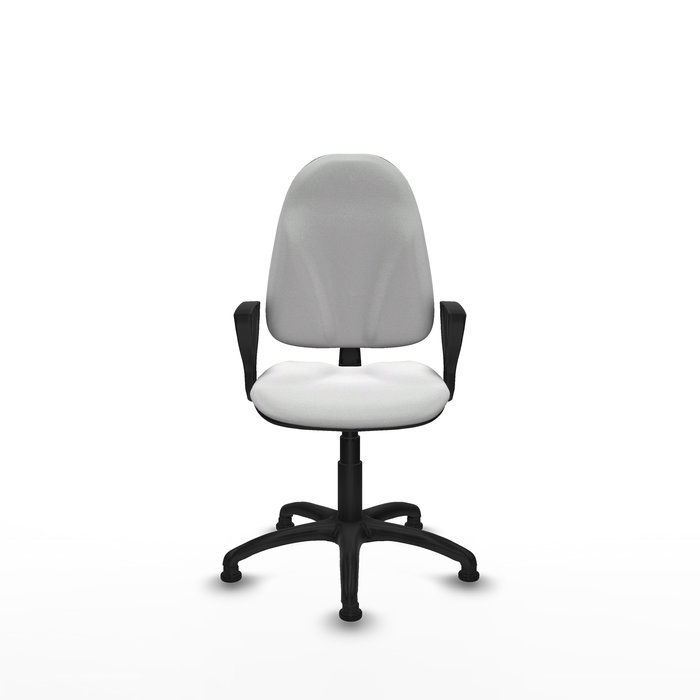 Silla de oficina Algarra con mecanismo Contacto permanente básico tapizada con Tela color Blanco. Equipada con Base poliamida negra, Brazos fijosy Topes
