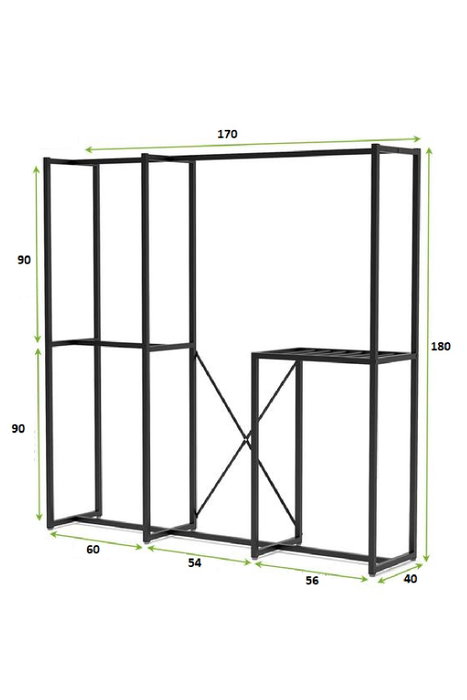 Hanah Home Perchero B161 - Negro 170x180x40 cm con Estanterías, Organizador Ropa y Calzado de Metal para Dormitorio y Recibidor