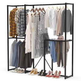 Hanah Home Perchero B161 - Negro 170x180x40 cm con Estanterías, Organizador Ropa y Calzado de Metal para Dormitorio y Recibidor