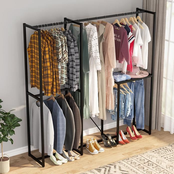 Hanah Home Perchero B161 - Negro 170x180x40 cm con Estanterías, Organizador Ropa y Calzado de Metal para Dormitorio y Recibidor