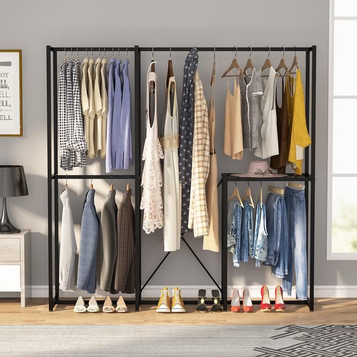 Hanah Home Perchero B161 - Negro 170x180x40 cm con Estanterías, Organizador Ropa y Calzado de Metal para Dormitorio y Recibidor
