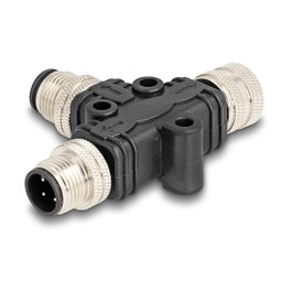 DeLOCK Divisor T M12 A 4 Pines, 1x Macho a 1x Macho y 1x Hembra, Conexión Paralela, PVC Negro