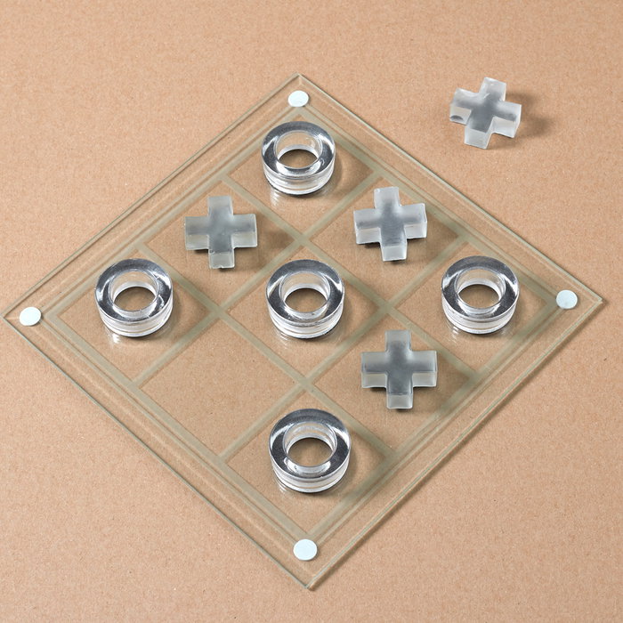 Mister Gadget Juego Tres En Raya Vidrio Decorativo Pieza Clásica de Mesa para Relajación y Diversión