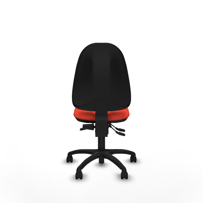 Silla de oficina Algarra con mecanismo Asincro tapizada con Tela color Naranja oscuro. Equipada con Base poliamida negra, Sin brazos y Ruedas de nailon 50 mm