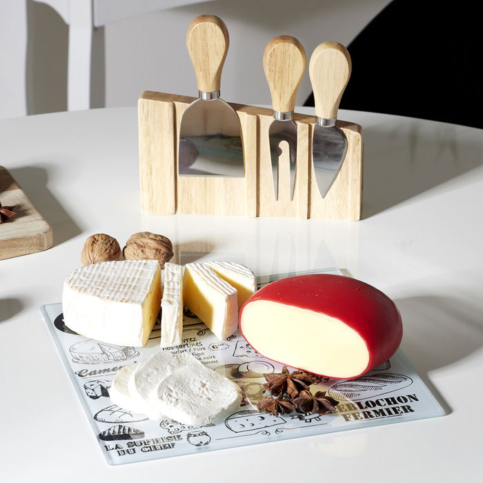 Cook Concept Tabla Quesos con 3 Cuchillos y Soporte Madera