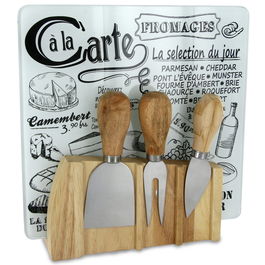 Cook Concept Tabla Quesos con 3 Cuchillos y Soporte Madera