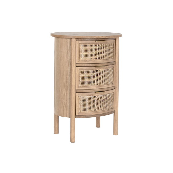 DKD Home Decor Mesita de Noche Moderna Artesanal 3 Cajones Ratan y Rubberwood Natural Dorado DKD Home Decor Mesita de Noche Moderna Artesanal 3 Cajones Ratan y Rubberwood Natural Dorado