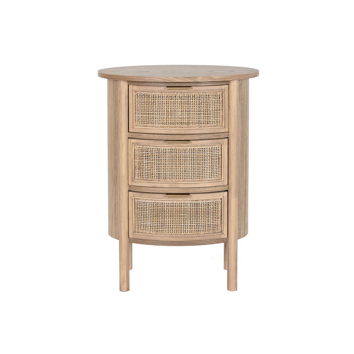 DKD Home Decor Mesita de Noche Moderna Artesanal 3 Cajones Ratan y Rubberwood Natural Dorado DKD Home Decor Mesita de Noche Moderna Artesanal 3 Cajones Ratan y Rubberwood Natural Dorado