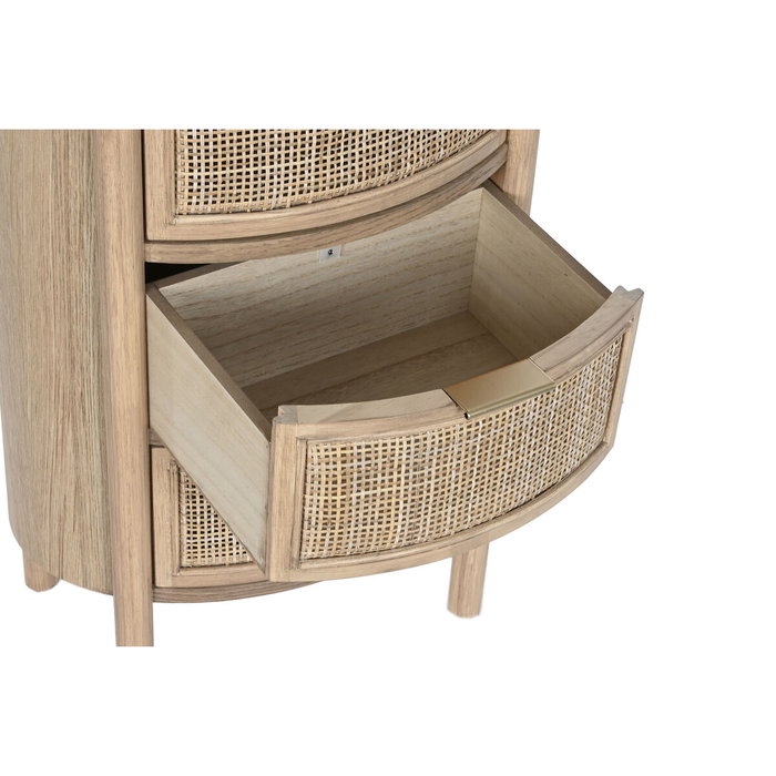 DKD Home Decor Mesita de Noche Moderna Artesanal 3 Cajones Ratan y Rubberwood Natural Dorado DKD Home Decor Mesita de Noche Moderna Artesanal 3 Cajones Ratan y Rubberwood Natural Dorado