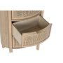 DKD Home Decor Mesita de Noche Moderna Artesanal 3 Cajones Ratan y Rubberwood Natural Dorado