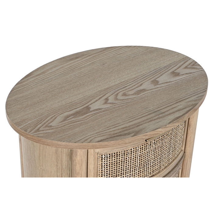 DKD Home Decor Mesita de Noche Moderna Artesanal 3 Cajones Ratan y Rubberwood Natural Dorado DKD Home Decor Mesita de Noche Moderna Artesanal 3 Cajones Ratan y Rubberwood Natural Dorado