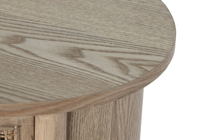 DKD Home Decor Mesita de Noche Moderna Artesanal 3 Cajones Ratan y Rubberwood Natural Dorado 48 An. x 35 Pr. x 66 Al. cm