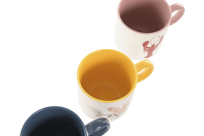 DKD Home Decor Mug Mediterraneo Blanco Multicolor Porcelana New Bone Apto Microondas Lavavajillas Capacidad 340ml 12 Unidades 8 x 9.6 x 12 cm