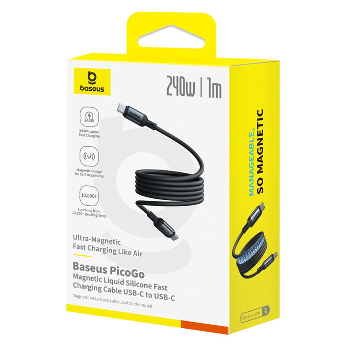 Baseus PicoGo Cable de Carga Magnética USB-C 240W 1m, Negro Baseus PicoGo Cable de Carga Magnética USB-C 240W 1m, Negro