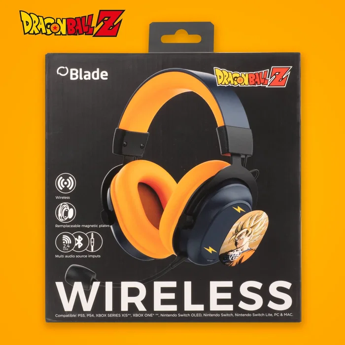 Blade DB2001 Auriculares Gaming Diadema Trimodo Dragon Ball - Bluetooth 2.4GHz USB-C y Jack 3.5mm con Micrófono - Negro, Gris, Naranja - Compatible con PS5, PS4, PC, Switch