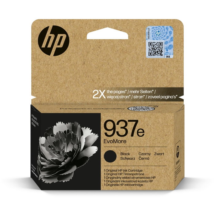 HP 937e EvoMore Cartucho de Tinta Negro XL Original Alto Rendimiento alta capacidad para OfficeJet Pro 9110, 9120, 9130, 9720, 9730 series de impresoras, 4S6W9NE