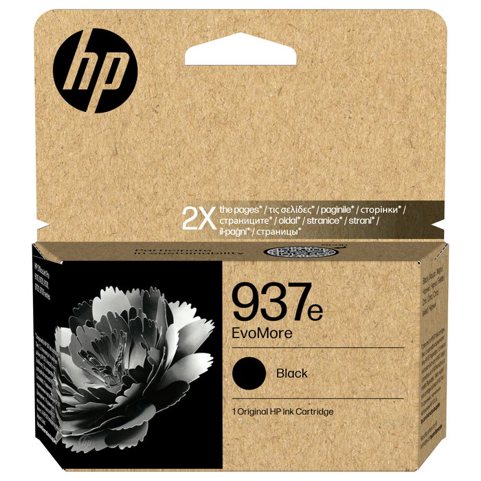 HP 937e EvoMore Cartucho de Tinta Negro XL Original Alto Rendimiento alta capacidad para OfficeJet Pro 9110, 9120, 9130, 9720, 9730 series de impresoras, 4S6W9NE