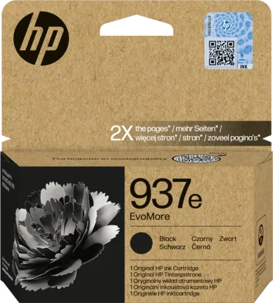 HP 937e EvoMore Cartucho de Tinta Negro XL Original Alto Rendimiento alta capacidad para OfficeJet Pro 9110, 9120, 9130, 9720, 9730 series de impresoras, 4S6W9NE