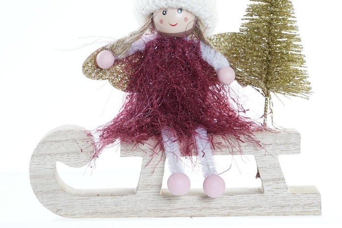DKD Home Decor Figura Navidad Fantasia Hada Trineo Blanco Burdeos Dorado 5 x 14 x 14 cm (12 Unidades)