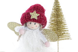 DKD Home Decor Figura Navidad Fantasia Hada Trineo Blanco Burdeos Dorado 5 x 14 x 14 cm (12 Unidades)