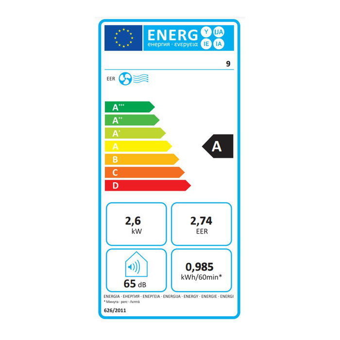 Mycu Aire Acondicionado Portátil 3 en 1 - 9000 BTU/h, 2250 Frigorías, 2.6 kW, 65 dB, Incluye Kit Ventana y Mando