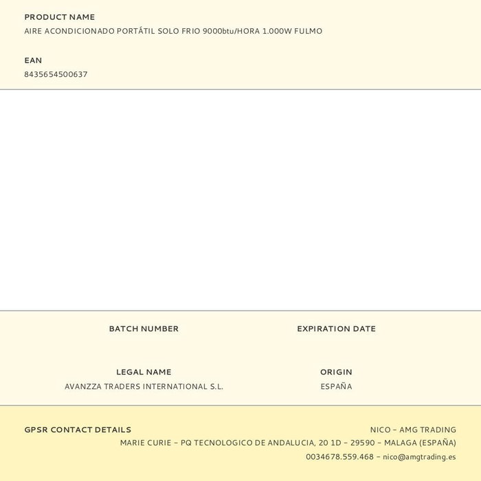 Mycu Aire Acondicionado Portátil 3 en 1 - 9000 BTU/h, 2250 Frigorías, 2.6 kW, 65 dB, Incluye Kit Ventana y Mando