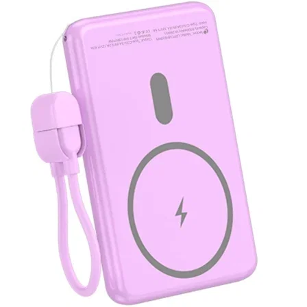 Leotec Powerbank 5000mAh 20W Carga Inalámbrica Wireless Color Púrpura con Cable USB-C