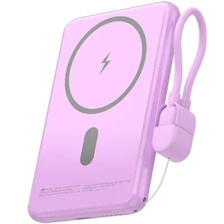Leotec Powerbank 5000mAh 20W Carga Inalámbrica Wireless Color Púrpura con Cable USB-C