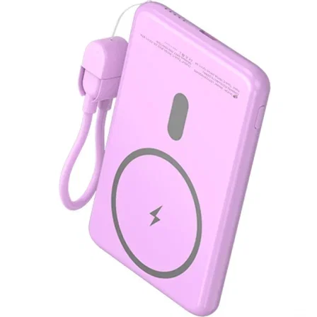 Leotec Powerbank 5000mAh 20W Carga Inalámbrica Wireless Color Púrpura con Cable USB-C