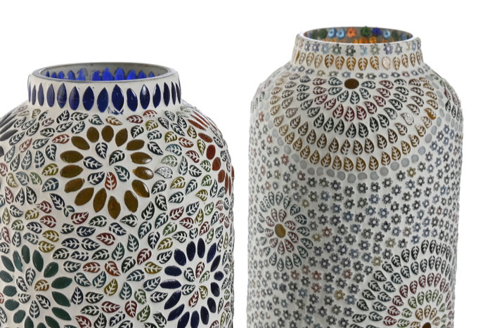 DKD Home Decor Lámpara de sobremesa de cristal Mandala Mosaic Verano Multicolor/Blanco