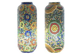 DKD Home Decor Lámpara de sobremesa de cristal Mandala Mosaic Verano Multicolor/Blanco