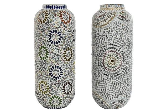 DKD Home Decor Lámpara de sobremesa de cristal Mandala Mosaic Verano Multicolor/Blanco